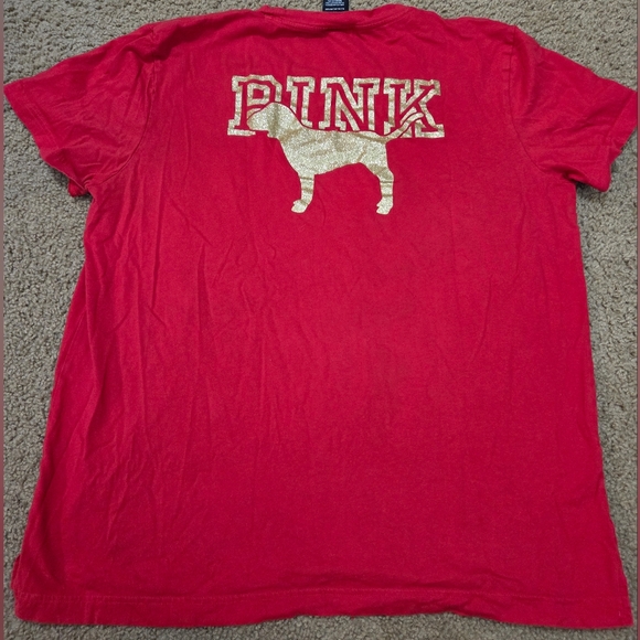 PINK Victoria's Secret XL Glitter Spellout Logo Tee FLAWED - Picture 1 of 6